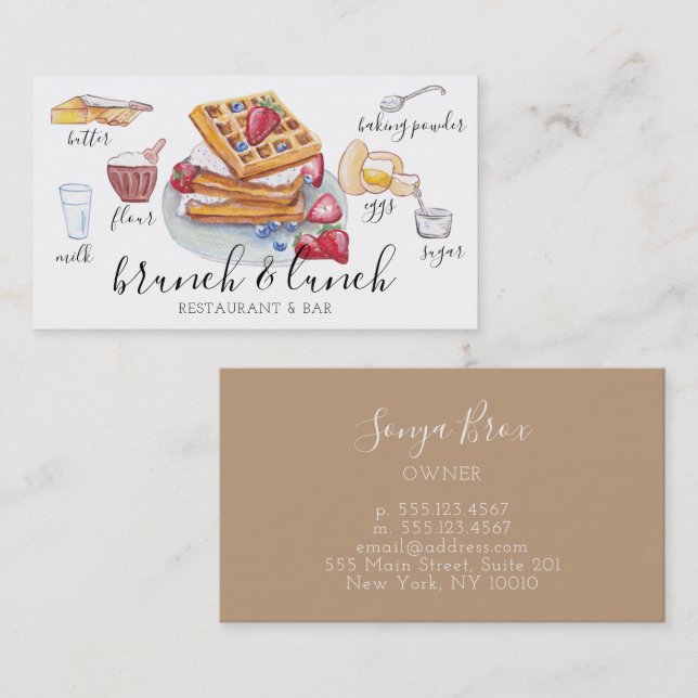 Waffle Watercolor logo restaurant Business Card (Front/Back)