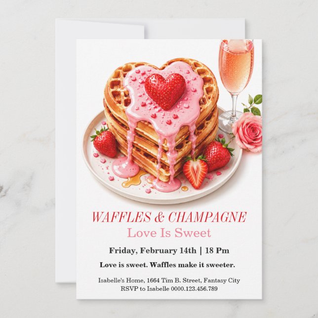 Waffles and Champagne Invitation Valentine Brunch  (Front)
