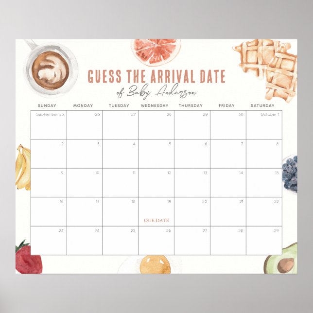 Waffles Coffee Baby Brunch The Due Date Calendar Poster (Front)