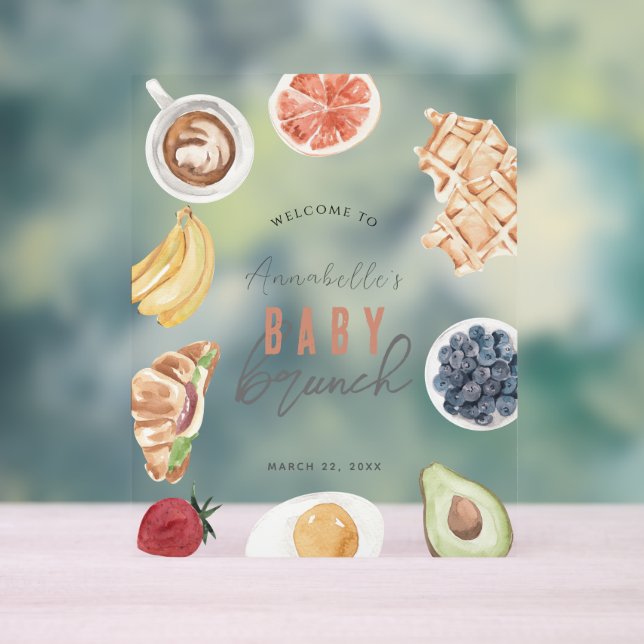 Waffles Coffee Fruits Baby Brunch Welcome Acrylic Sign (Neutral)
