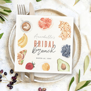 Waffles Coffee Fruits Watercolor Bridal Brunch Napkin