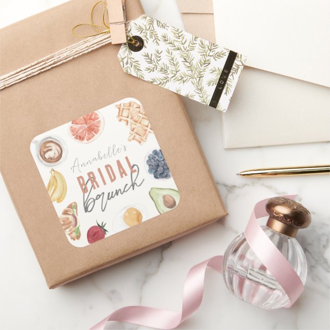 Waffles Coffee Fruits Watercolor Bridal Brunch Square Sticker (Gifting)
