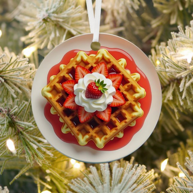 Waffles, Strawberries and Whipped Cream Christmas Metal Ornament (Insitu)