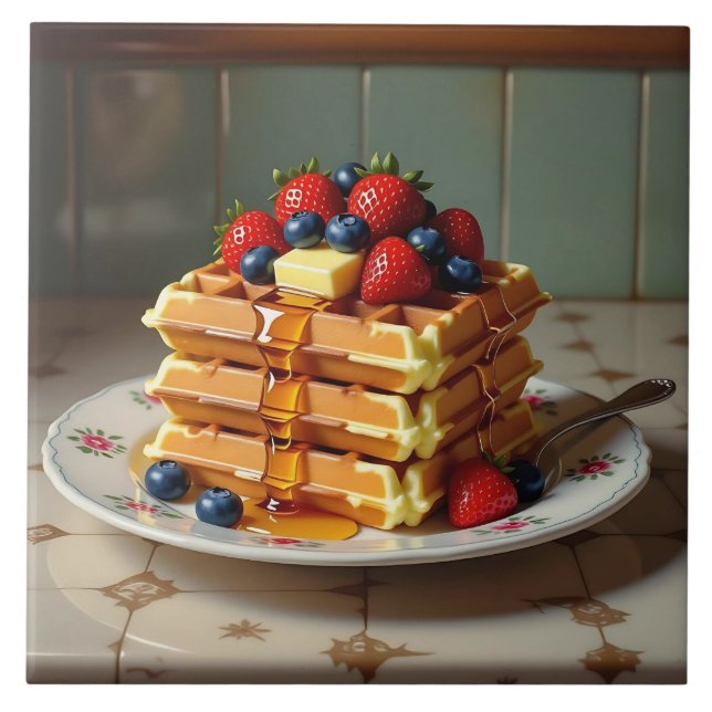 Waffles with Strawberries and Blueberries Tile (Front)