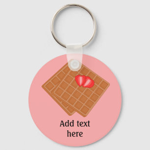 Waffles with strawberry fun graphic - custom text  keychain