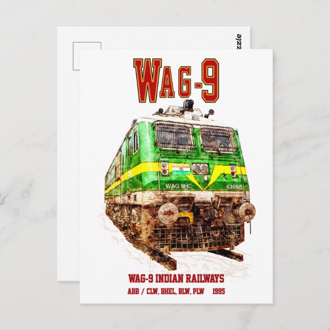 WAG-9 Locomotive. Indian Railways freight train Postcard (Front/Back)