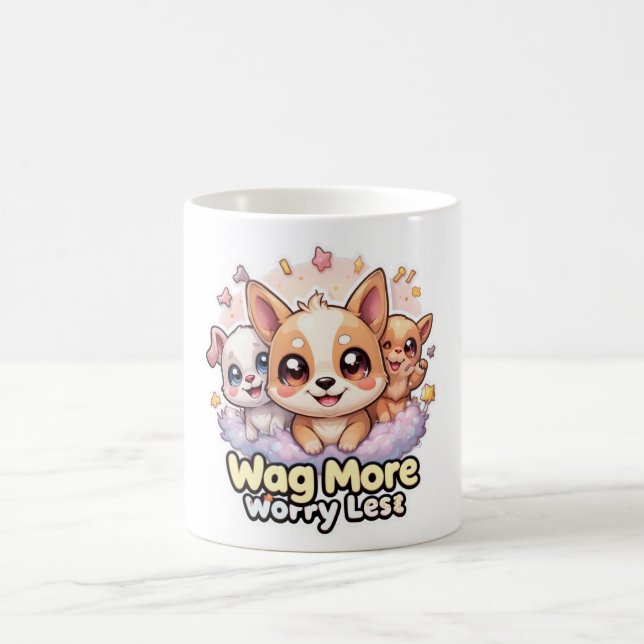 Wag Plus Inquiète Moins Mug Cute Puppy Coffee Coup (Centre)