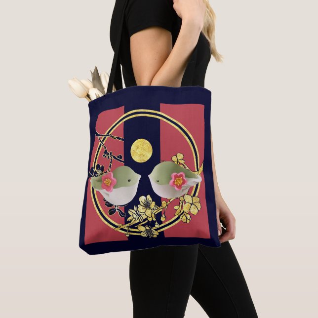 Wagashi Lovely Couple Bird (Japanese Dessert) Lamp Tote Bag (Close Up)
