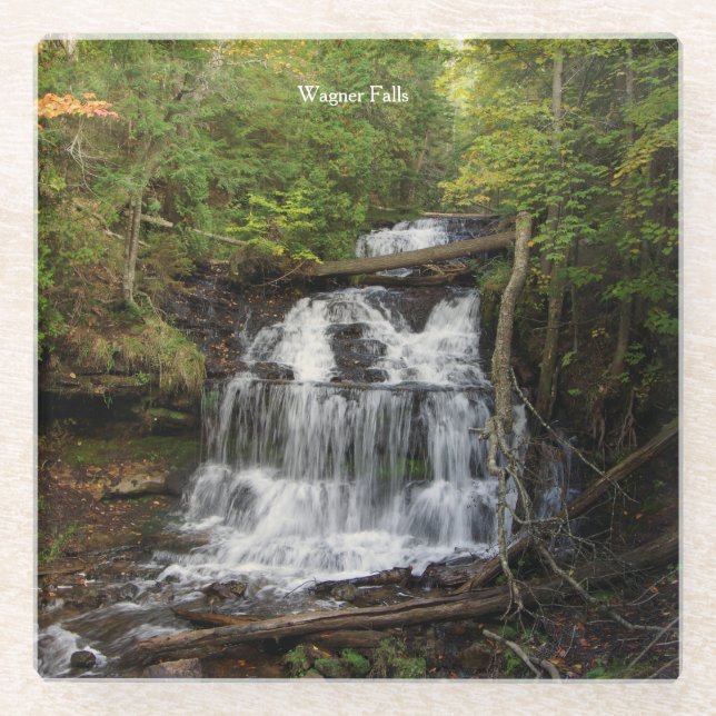 Wagner Falls glass coaster (Front)