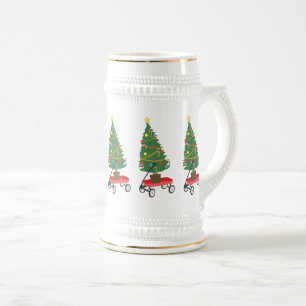 Wagon Christmas Tree Beer Stein