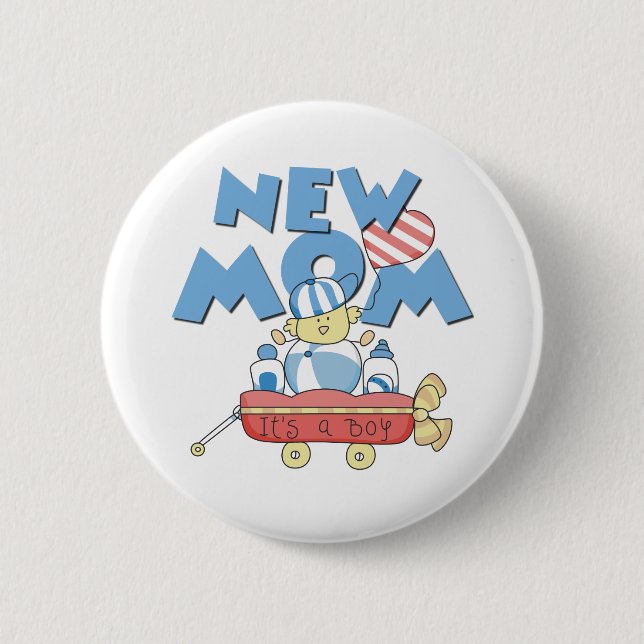 Wagon New Mom It's a Boy 2 Inch Round Button (Front)