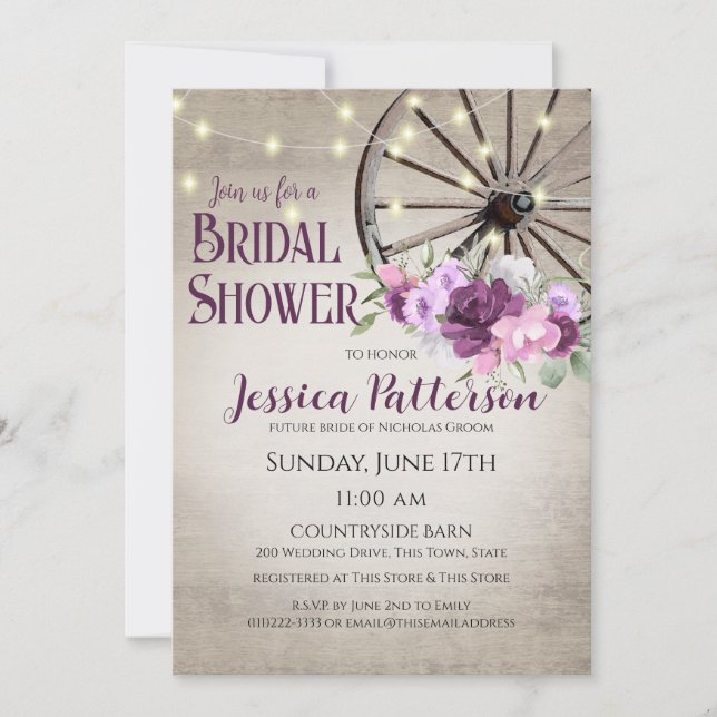 Wagon Wheel and Lights Rustic Barn Wood Invitation (Front)