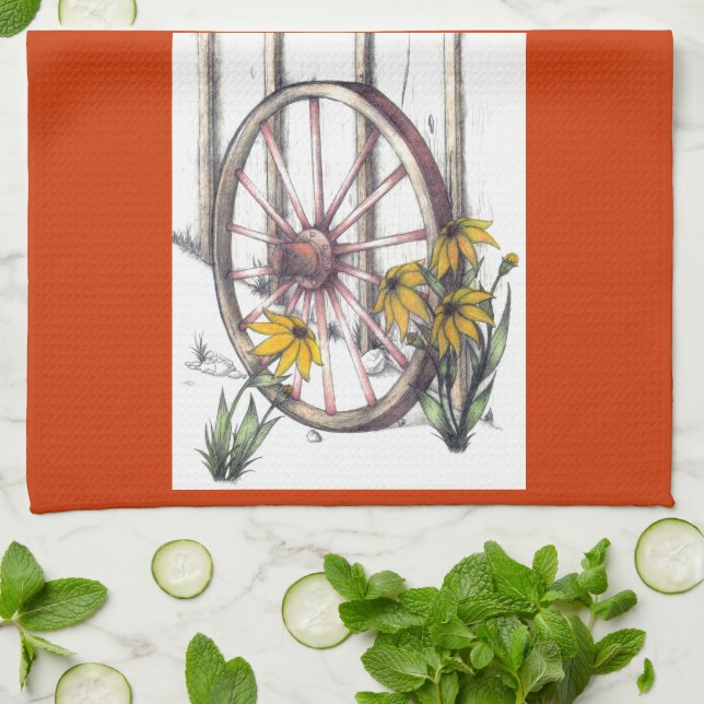 Wagon Wheel Dishtowel Kitchen Towel (Folded)