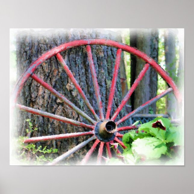 Wagon Wheel Flower Garden Photo Painting  Poster (Front)