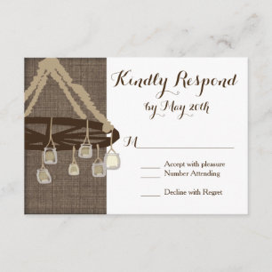Wagon Wheel Mason Jar Chandelier Wedding RSVP Card