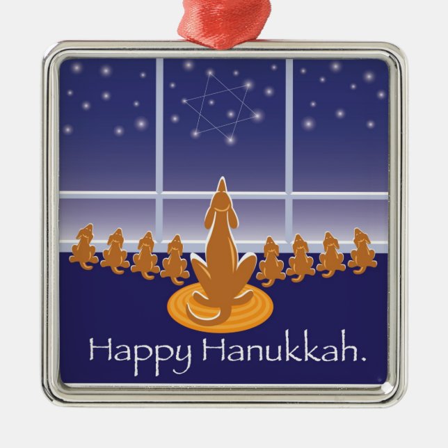 WagsToWishes_Menorah Dogs_Hanukkah Medallion Metal Ornament (Front)