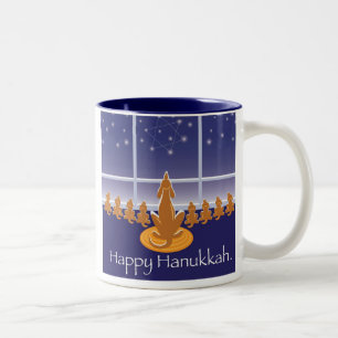 WagsToWishes_Menorah Dogs Two-Tone Coffee Mug