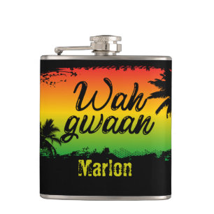 Wah Gwan Jamaican Rasta Reggae Lover Hip Flask