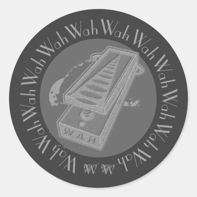 Wah Wah Pedal Grey Classic Round Sticker (Front)