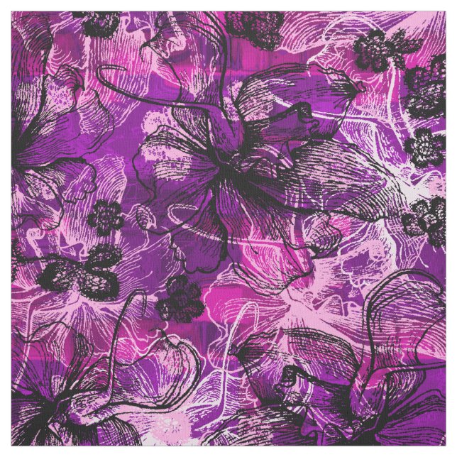 Wahine Lace Hawaiian Orchid Collage Fabric (Swatch)