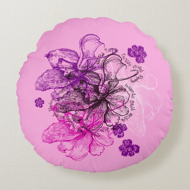 Wahine Lace Hawaiian Orchid Reversible Round Pillow (Front)