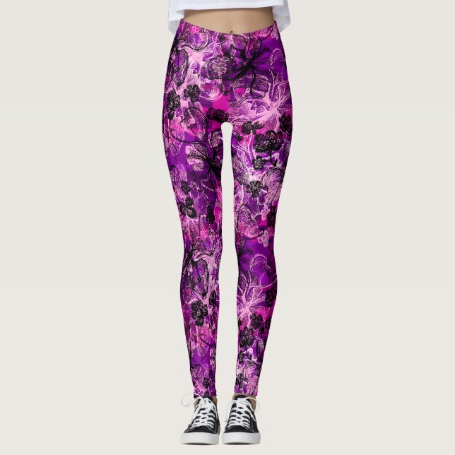 Wahine Lace Hawaiian Tropical Orchid Leggings (Front)