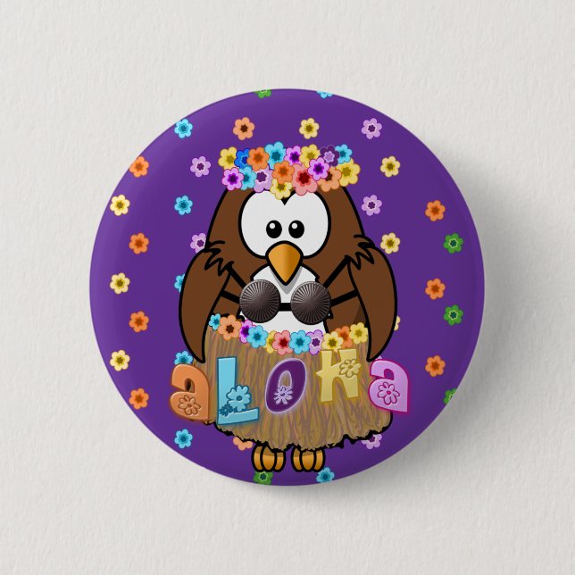 wahine owl 2 inch round button (Front)