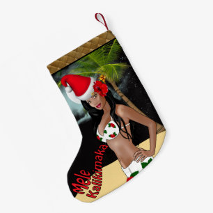 Wahine Pin-up Mele Kalikimaka Christmas Stocking b