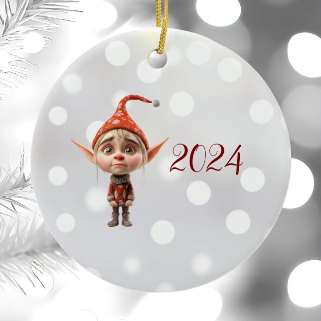 Waifish Girl Christmas Elf Ceramic Ornament (Creator Uploaded)