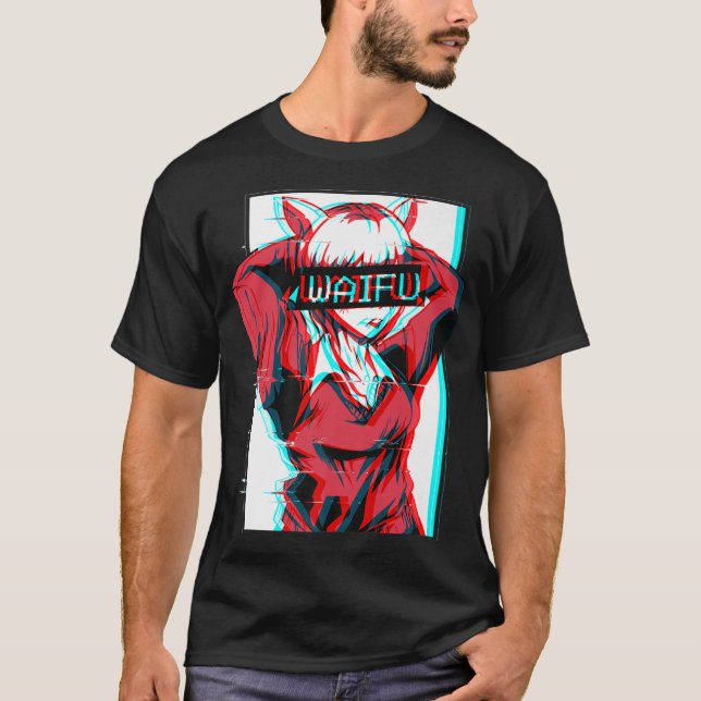 Waifu Neko Anime Cat Girl Japanese Aesthetic Vapou T-Shirt (Front)