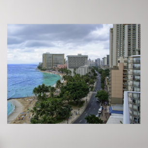 WAIKIKI BEACH and KALAKAUA AVENUE - HAWAII Poster
