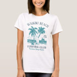 Waikiki Beach Family Vacation Vintage Surfing Logo T-Shirt<br><div class="desc">Make a splash at your upcoming bachelorette party with this stunning beach bachelorette party personalized t-shirts. Whether you're celebrating a bach trip, a girls' vacation, or a best friends' holiday, this custom beach bachelorette party t-shirts are the perfect addition to your unforgettable getaway. Add a personal touch to your bachelorette...</div>