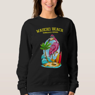 Waikiki Beach Flamingo Ocean Wave Surf Sweatshirt
