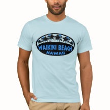 Waikiki Beach Hawaii blue black palms tshirt