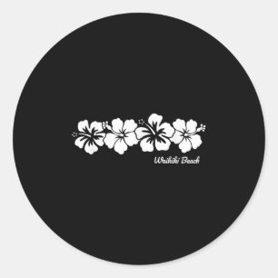 Waikiki Beach Hawaii Hibiscus Flower Souvenir Mens Classic Round Sticker