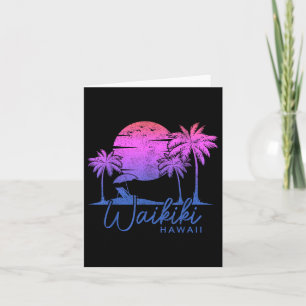 Waikiki Beach Hawaii Surf Vintage Sunset Surfer  Card