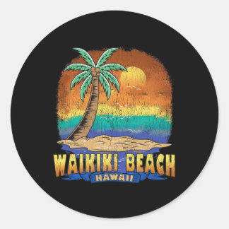 Waikiki Beach Hawaii Vintage Distressed Souvenir  Classic Round Sticker