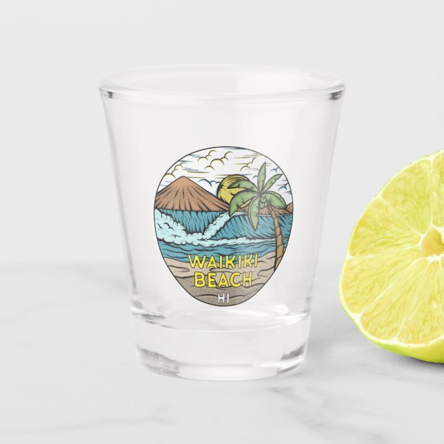 Waikiki Beach Hawaii Vintage Shot Glass (Front)