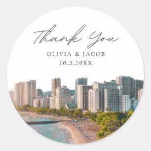 Waikiki Beach Hawaii Wedding Favour Photo Thank Yo Classic Round Sticker