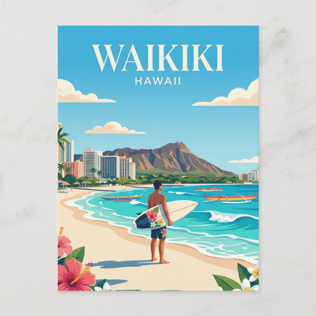 Waikiki Beach, Honolulu Hawaii Postcard (Front)