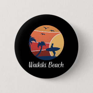 Waikiki Beach Honolulu Hawaii Surfing Surfer Vinta 2 Inch Round Button