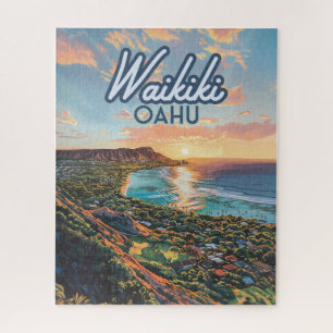 Waikiki Beach Honolulu Oahu Hawaii Retro Jigsaw Puzzle