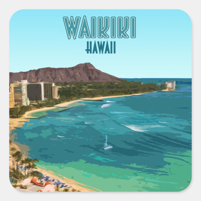 Waikiki Beach Honolulu Oahu Hawaii Vintage Square Sticker (Front)
