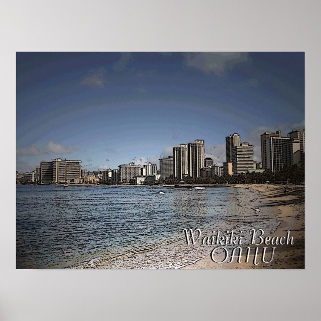 Waikiki Beach Oahu hawaiian scenic poster (Front)