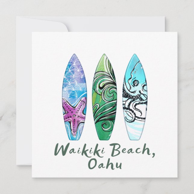 Waikiki Beach Oahu Watercolor Surfboards Square (Front)