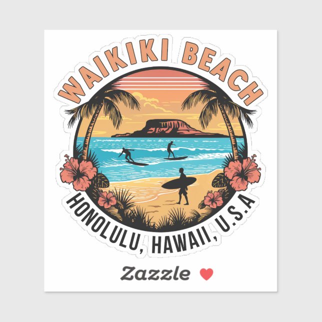 Waikiki Beach Retro Vignette Car Decal (Sheet)
