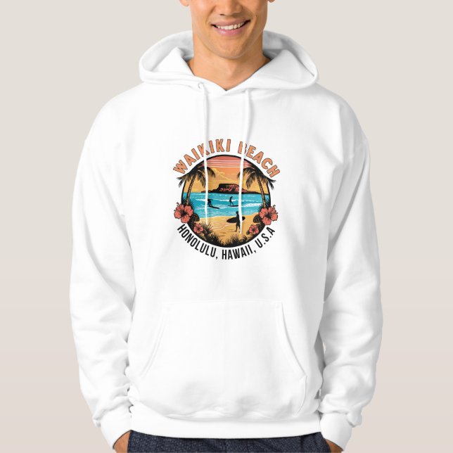 Waikiki Beach Retro Vignette Hoodie (Front)