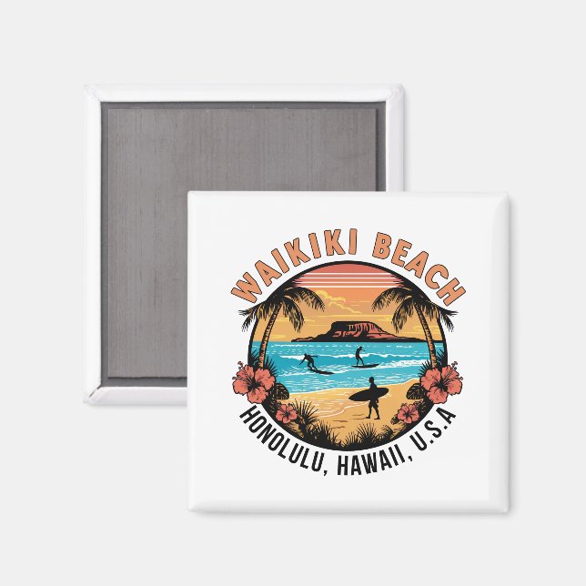 Waikiki Beach Retro Vignette Magnet (Front/Back)