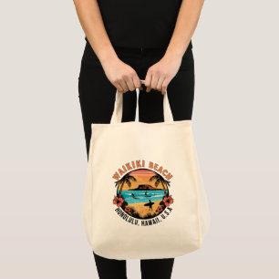 Waikiki Beach Retro Vignette Tote Bag