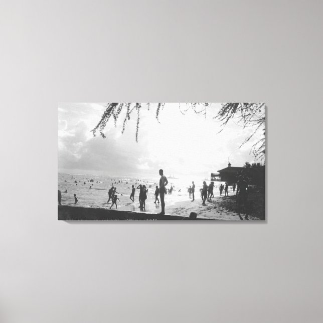 Waikiki Beach Scene at Honolulu Canvas Print (Front)